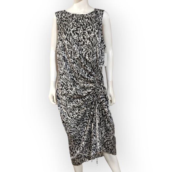 NORDSTROM RACK Shirred Trailing Vines Black Satin Dress (Plus), 1X - Picture 9 of 13